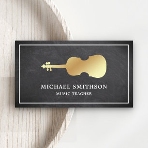 Carte De Visite Professeur de Musique au Violon Chalkboard Gold Vi