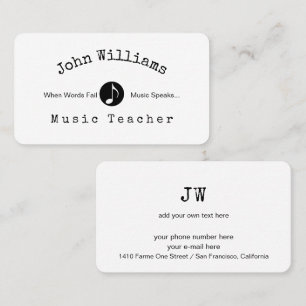 Carte De Visite Professeur de Musique Blanc