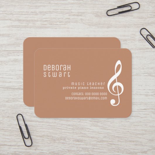 Carte De Visite Professeur de Musique Boho Brun Terracotta (Devant/Arrière en situation)