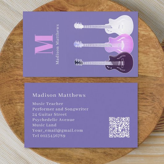 Carte De Visite Professeur de Musique de Guitare Code QR Rose Viol