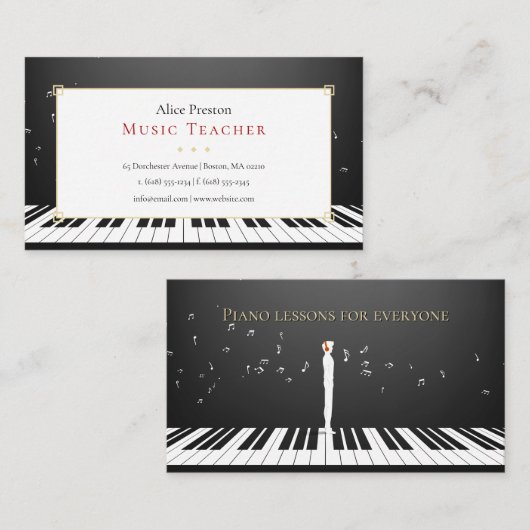 Carte De Visite Professeur de musique de piano | Unique (Devant / Derrière)