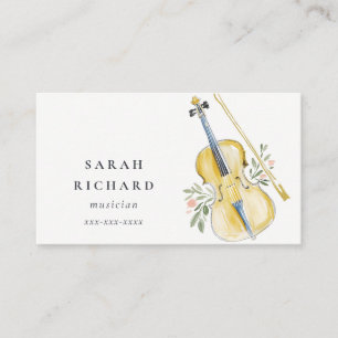 Carte De Visite Professeur de musique Élégant aquarelle violoniste