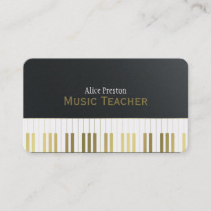 Carte De Visite Professeur de musique   Elégant Piano Noir Or