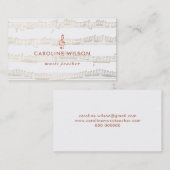 Carte De Visite professeur de musique élégante rose or clef (Devant / Derrière)