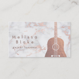 Carte De Visite professeur de musique faux rose or guitare sur mar