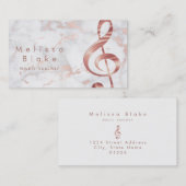 Carte De Visite professeur de musique faux rose or treize sur marb (Devant / Derrière)