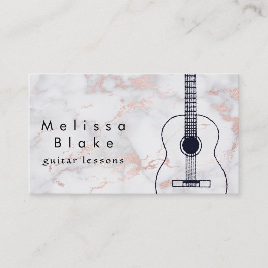 Carte De Visite professeur de musique guitare noire sur marbre ros (Devant)