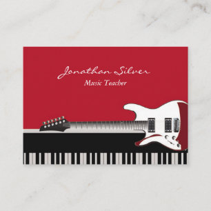 Carte De Visite Professeur de Musique Guitare & Piano Rouge Noir e