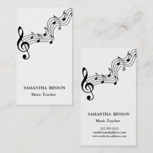 Carte De Visite Professeur de Musique Logo Clé Musicale Noir & Bla