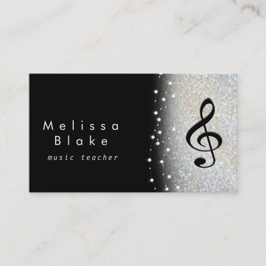 Carte De Visite professeur de musique ombre argent faux parties sc (Devant)