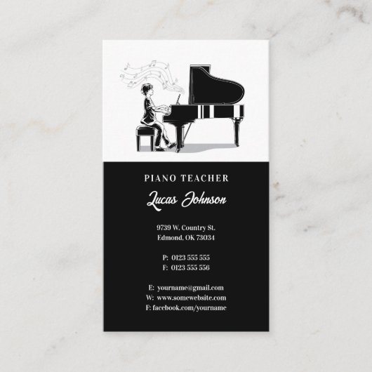 Carte De Visite Professeur de musique | Pianiste (Devant)