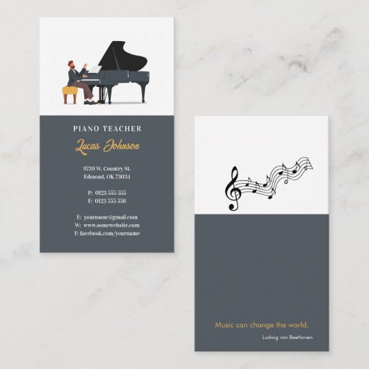 Carte De Visite Professeur de musique | Pianiste (Devant / Derrière)