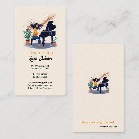Carte De Visite Professeur de musique | Pianiste (Devant / Derrière)