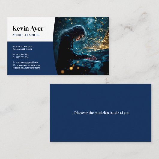 Carte De Visite Professeur de musique | Piano (Devant / Derrière)
