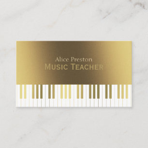 Carte De Visite Professeur de musique Piano en or élégant