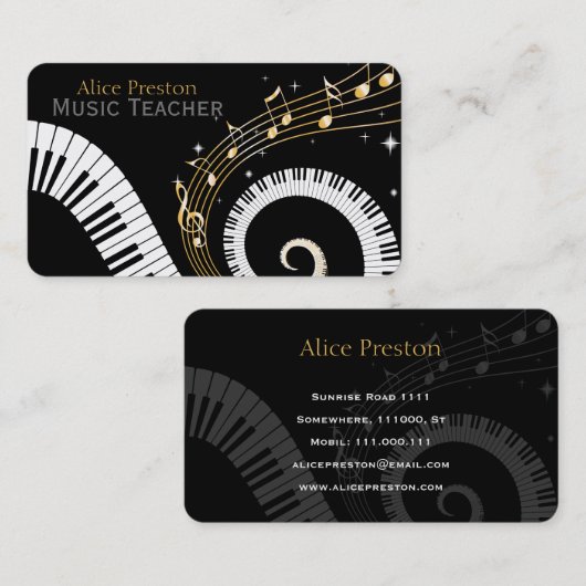 Carte De Visite Professeur de musique | Piano spiral (Devant / Derrière)
