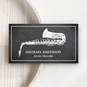 Carte De Visite Professeur de Musique Saxophone Tableau Noir Blanc