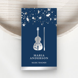 Carte De Visite Professeur de musique violon Alto Argent Bleu