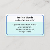 Carte De Visite Professeur de natation Enseignant Coach de natatio (Devant)