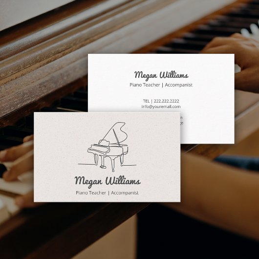 Carte De Visite Professeur de Piano à Queue Dessin au Trait Leçon