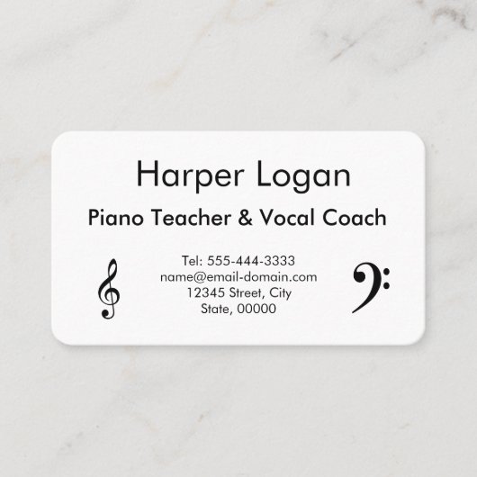 Carte De Visite Professeur de Piano et Coach Vocal (Devant)