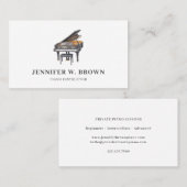 Carte De Visite Professeur de piano privé de piano à queue minimal (Devant / Derrière)