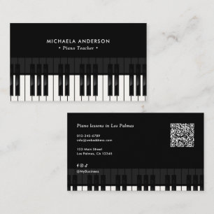 Carte De Visite Professeur de Piano Professionnel Code QR et Média
