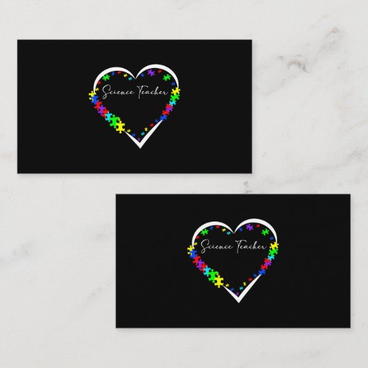 Carte De Visite Professeur de sciences Autisme Puzzle Amour Coeur (Devant / Derrière)