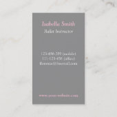 Carte De Visite Professeur de studio de ballet Ballerine Rose Gris (Dos)