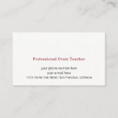 Carte De Visite professeur de tambour professionnel . batteur (Dos)