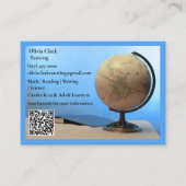 Carte De Visite Professeur de tuteur de code QR bleu Globe et livr (Devant)