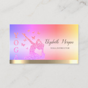Carte De Visite Professeur de yoga à rayure dorée Paillettes roses