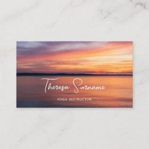 Carte De Visite Professeur de Yoga au Coucher de Soleil sur le Lac