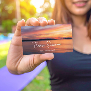 Carte De Visite Professeur de Yoga au Coucher de Soleil sur le Lac