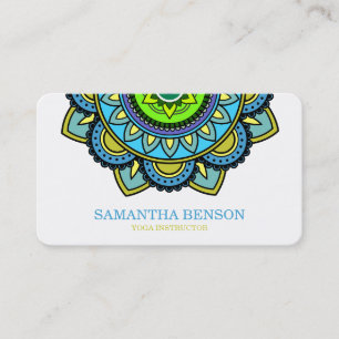 Carte De Visite Professeur de Yoga Élégant Bleu & Or Lotus