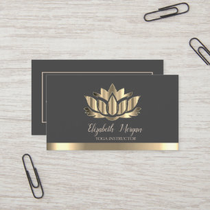 Carte De Visite Professeur de Yoga élégant Lotus doré à rayure dor