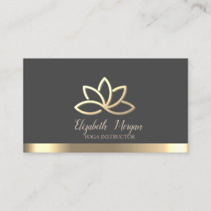 Carte De Visite Professeur de Yoga élégant Lotus doré à rayure dor