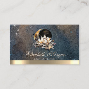 Carte De Visite Professeur de yoga élégant Lotus Lune Soleil Or Fo