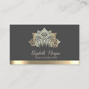 Carte De Visite Professeur de yoga élégante avec rayure dorée Lotu