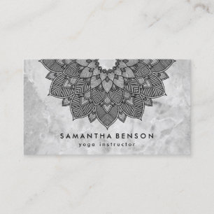 Carte De Visite Professeur de yoga en marbre blanc de fleur de lot