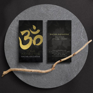 Carte De Visite Professeur de Yoga en Or Noir Symbole Om Lin Flora