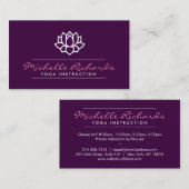 Carte De Visite Professeur de Yoga Fleur Lotus, Entraîneur De Vie  (Devant / Derrière)