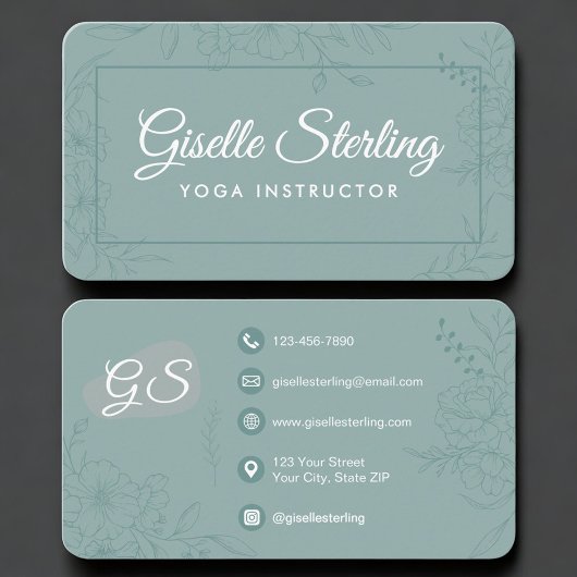 Carte De Visite Professeur de Yoga Fleur Vert Sarcelle