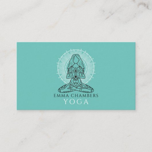 Carte De Visite Professeur de Yoga Lotus Pose Mandala Turquoise (Devant)