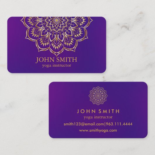 Carte De Visite Professeur de Yoga Mandala Moderne Sarcelle & Or (Devant / Derrière)