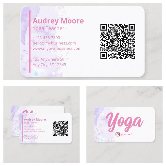 Carte De Visite Professeur de Yoga moderne violet