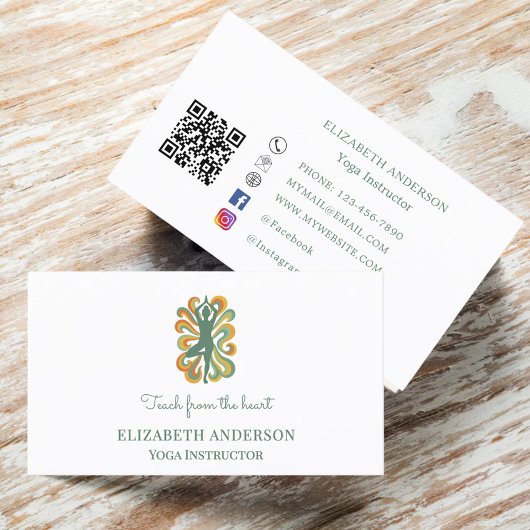 Carte De Visite Professeur de yoga pose slogan rétro vert