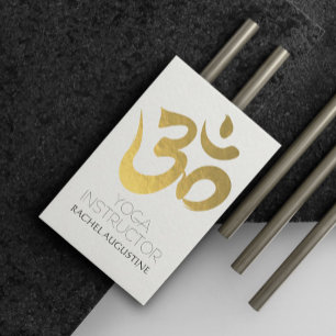 Carte De Visite Professeur de Yoga Symbole Om Blanc et Or Élégant