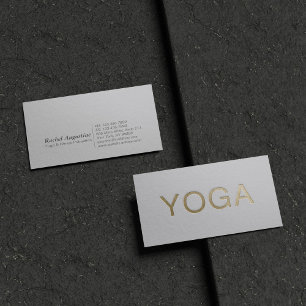 Carte De Visite Professeur de Yoga Texte Embossé Blanc et Or Minim