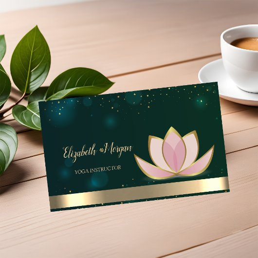 Carte De Visite Professeur de yoga Vert,Lotus